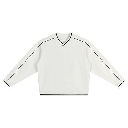 Unisex Color Block V-Neck Sweatshirt in white