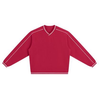 Unisex Color Block V-Neck Sweatshirt in wine red