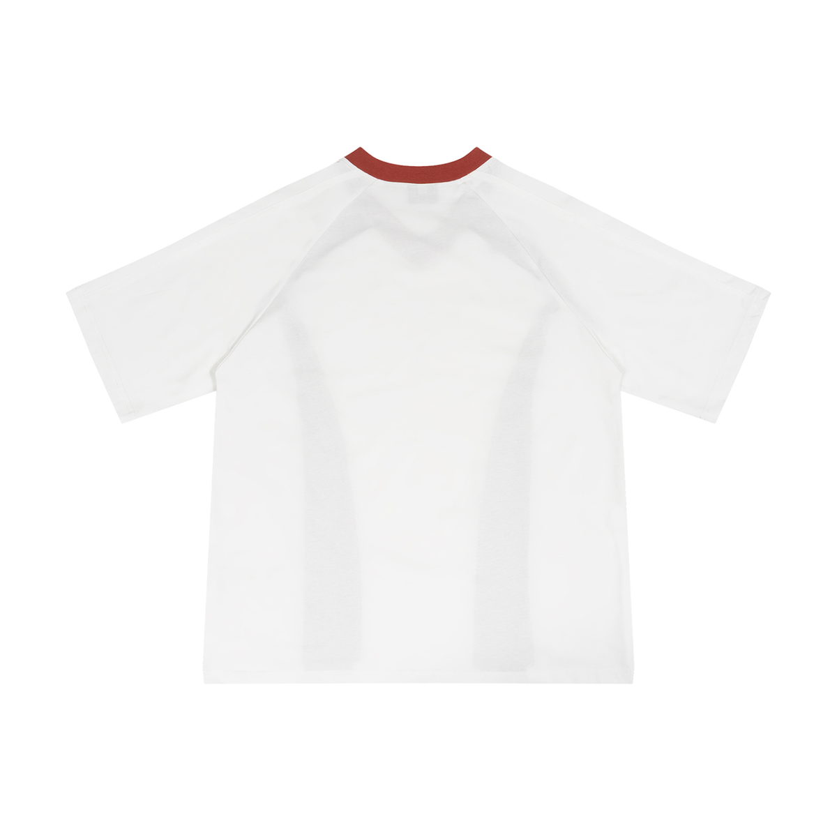 Unisex Color Block V-Neck T-Shirt in white with red, alternate angle