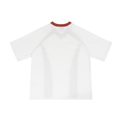 Unisex Color Block V-Neck T-Shirt in white with red, alternate angle
