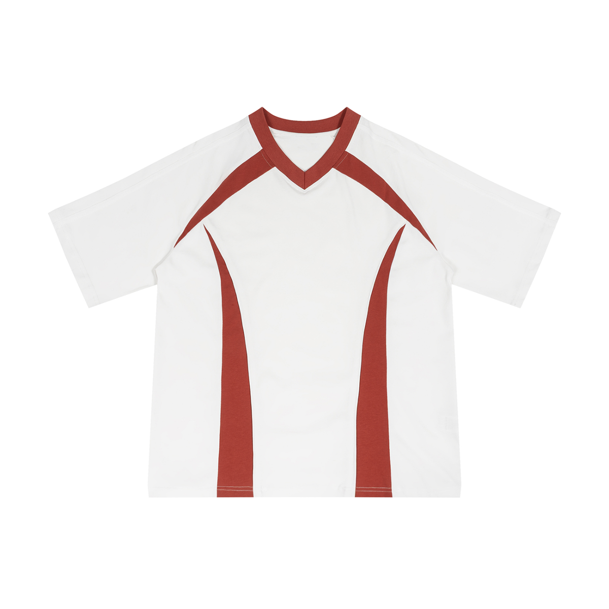 Unisex Color Block V-Neck T-Shirt in white with red
