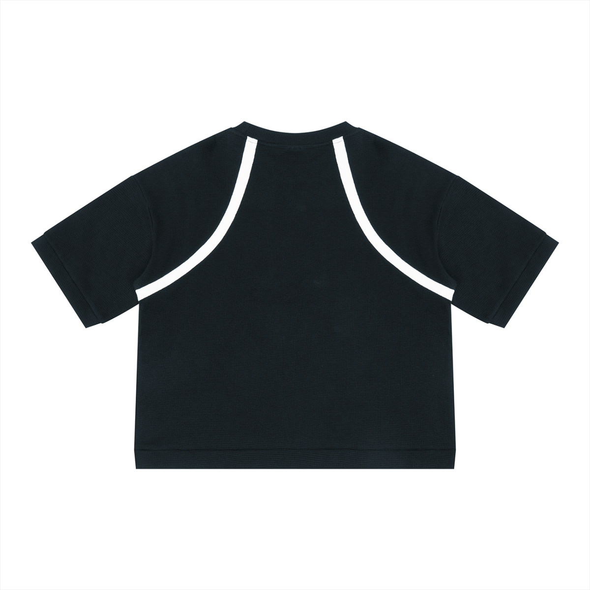 Unisex Color Block Waffle Boxy T-Shirt in black with white, alternate angle