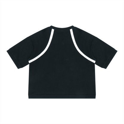 Unisex Color Block Waffle Boxy T-Shirt in black with white, alternate angle