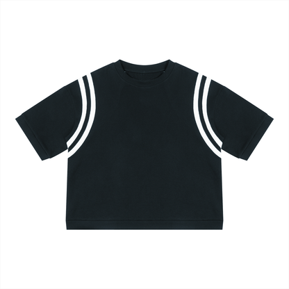Unisex Color Block Waffle Boxy T-Shirt in black with white
