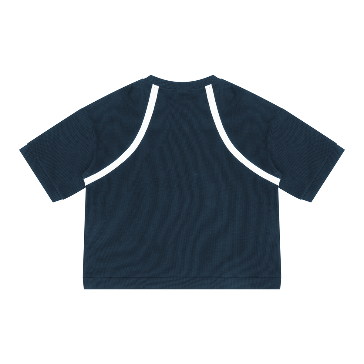 Unisex Color Block Waffle Boxy T-Shirt in navy blue with white, alternate angle