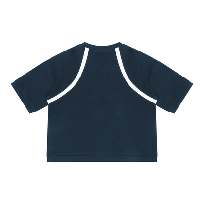 Unisex Color Block Waffle Boxy T-Shirt in navy blue with white, alternate angle