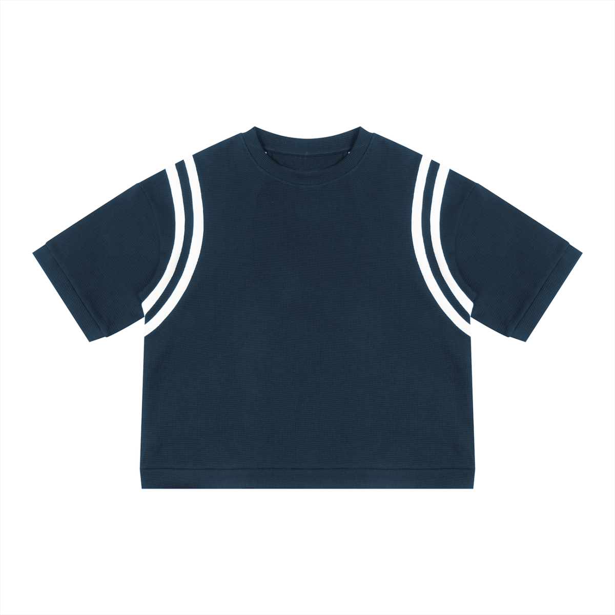 Unisex Color Block Waffle Boxy T-Shirt in navy blue with white