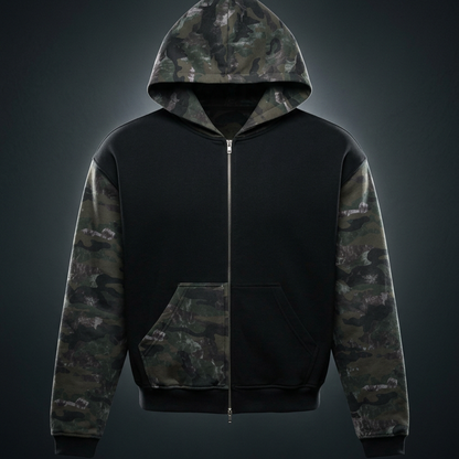 Unisex Colorblock Camo Full Zip Boxy Hoodie