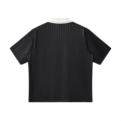 Unisex Contrast Collar Striped Soccer Jersey in black with white, alternate angle