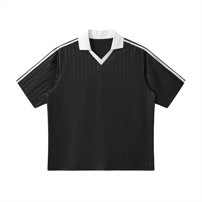 Unisex Contrast Collar Striped Soccer Jersey in black with white