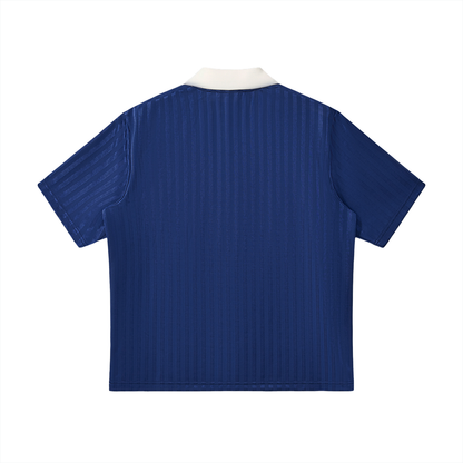 Unisex Contrast Collar Striped Soccer Jersey in navy blue with white, alternate angle