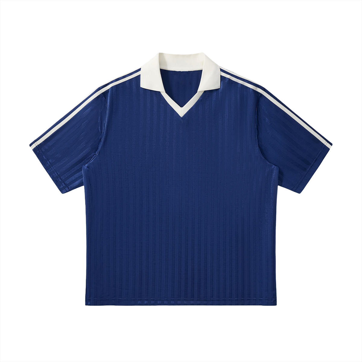 Unisex Contrast Collar Striped Soccer Jersey in navy blue with white