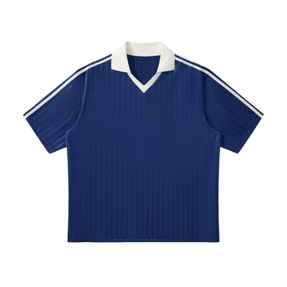 Unisex Contrast Collar Striped Soccer Jersey in navy blue with white