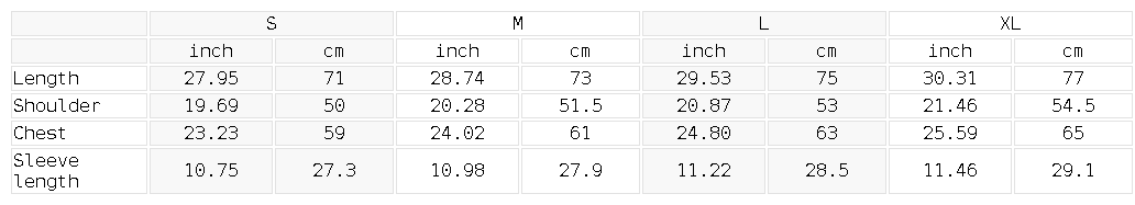 Size chart for the Unisex Contrast Collar Striped Soccer Jersey
