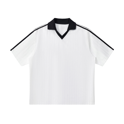 Unisex Contrast Collar Striped Soccer Jersey in white with black