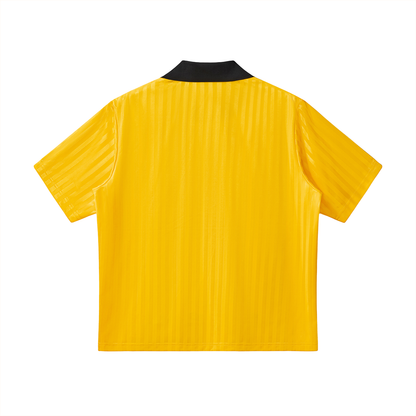 Unisex Contrast Collar Striped Soccer Jersey in yellow with black, alternate angle