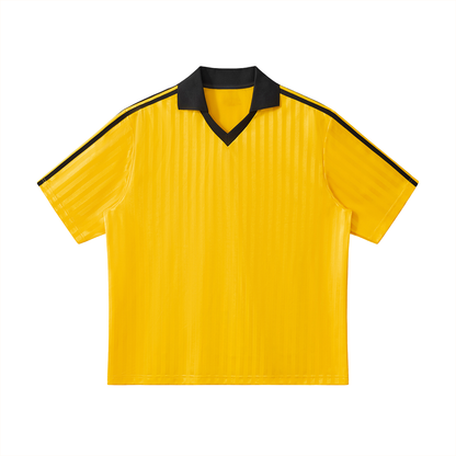 Unisex Contrast Collar Striped Soccer Jersey in yellow with black