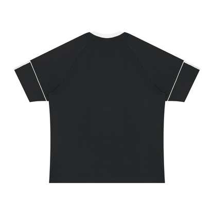 Unisex Contrast Panel Raglan T-Shirt in black with white, alternate angle
