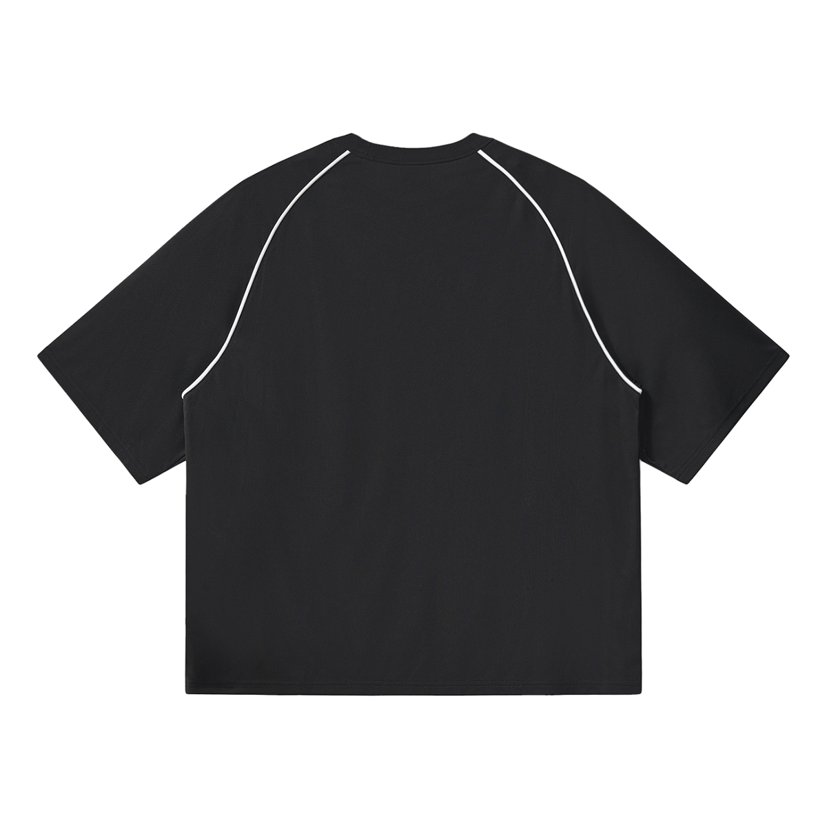 Unisex Contrast Piping Panel Raglan T-Shirt in black with white, alternate angle