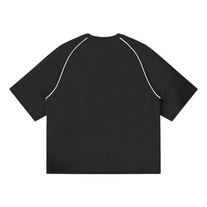 Unisex Contrast Piping Panel Raglan T-Shirt in black with white, alternate angle