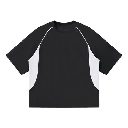Unisex Contrast Piping Panel Raglan T-Shirt in black with white