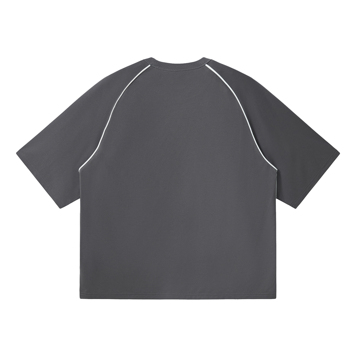 Unisex Contrast Piping Panel Raglan T-Shirt in dark gray with white, alternate angle