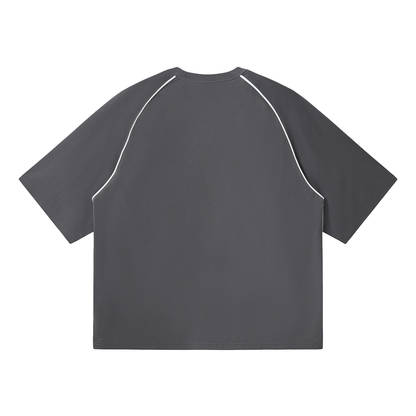 Unisex Contrast Piping Panel Raglan T-Shirt in dark gray with white, alternate angle