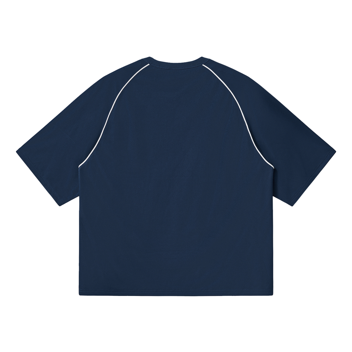 Unisex Contrast Piping Panel Raglan T-Shirt in navy blue with white, alternate angle