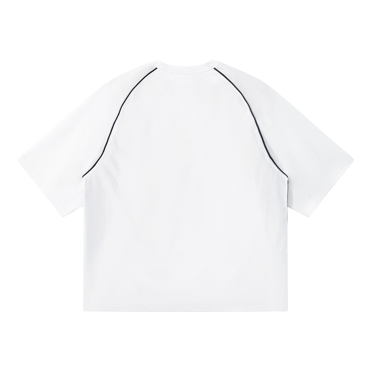 Unisex Contrast Piping Panel Raglan T-Shirt in white with black, alternate angle