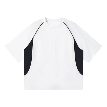 Unisex Contrast Piping Panel Raglan T-Shirt in white with black