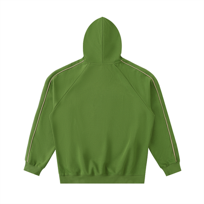 Unisex Contrast Piping Raglan Hoodie in avocado green, alternate angle
