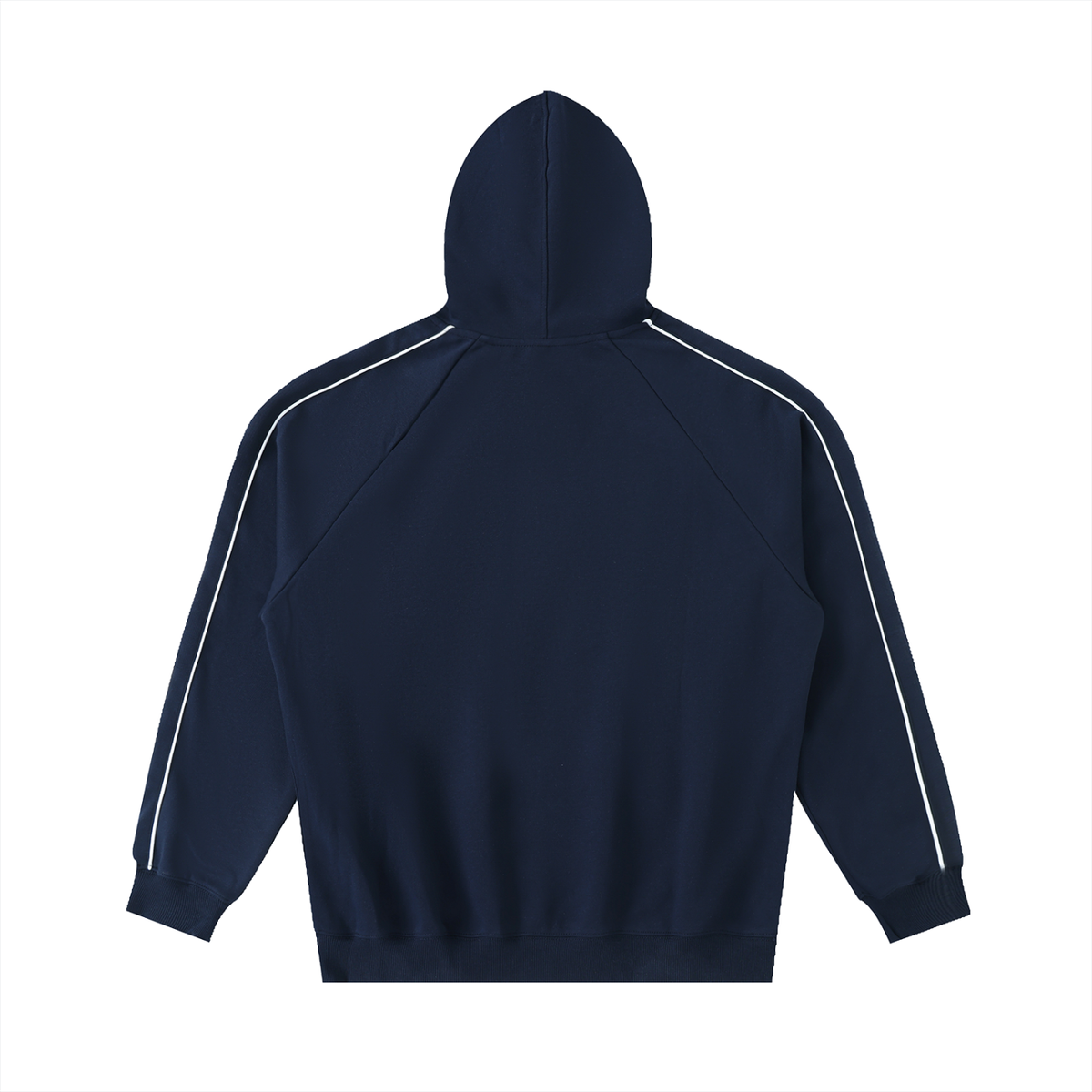 Unisex Contrast Piping Raglan Hoodie in navy blue, alternate angle