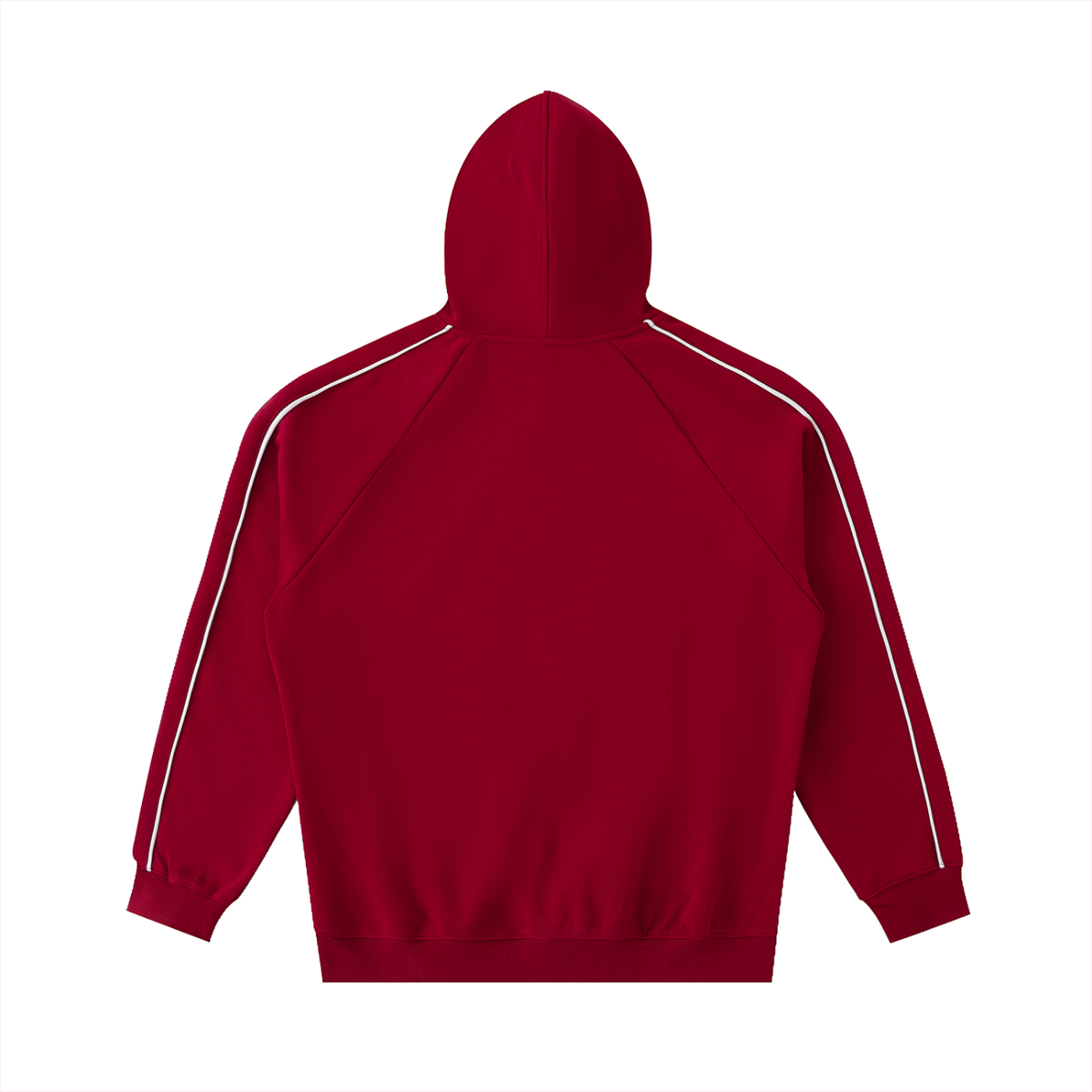 Unisex Contrast Piping Raglan Hoodie in red, alternate angle