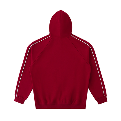 Unisex Contrast Piping Raglan Hoodie in red, alternate angle