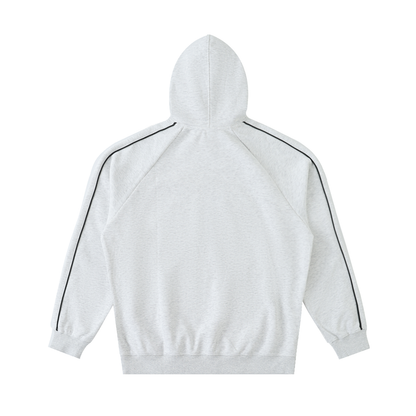 Unisex Contrast Piping Raglan Hoodie in white gray, alternate angle