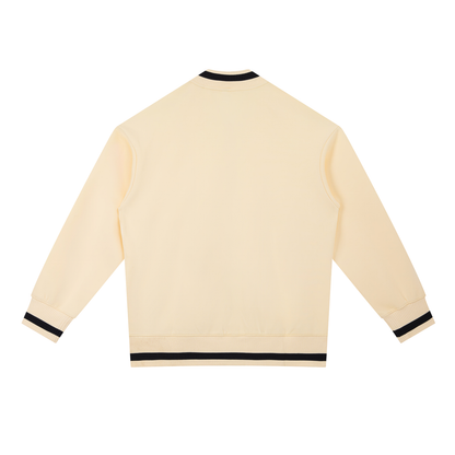 Unisex Contrast Piping Zip Bomber Jacket in apricot, alternate angle
