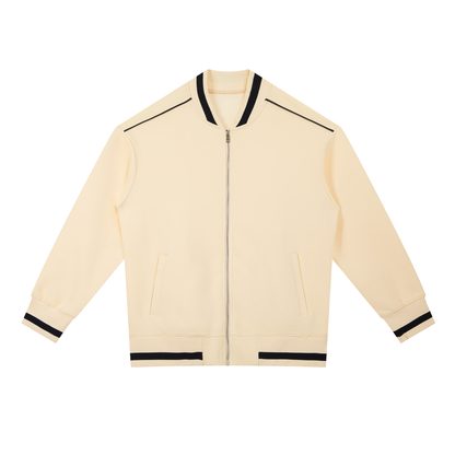 Unisex Contrast Piping Zip Bomber Jacket in apricot