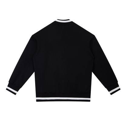 Unisex Contrast Piping Zip Bomber Jacket in black, alternate angle