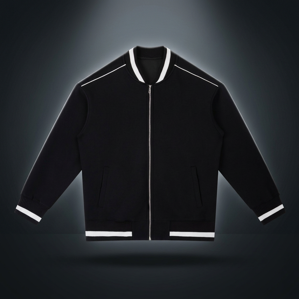 Unisex Contrast Piping Zip Bomber Jacket