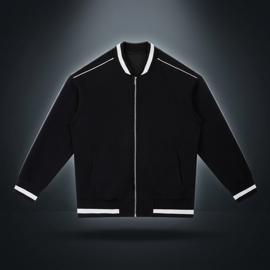 Unisex Contrast Piping Zip Bomber Jacket