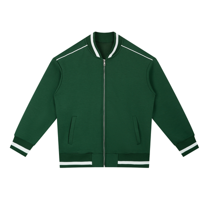 Unisex Contrast Piping Zip Bomber Jacket in dark green