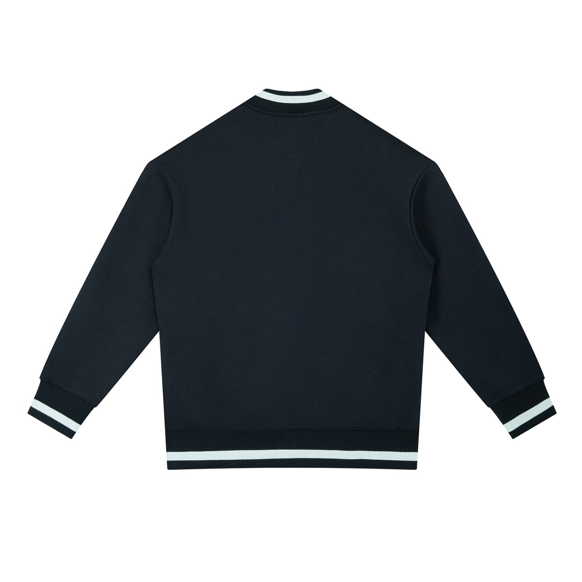 Unisex Contrast Piping Zip Bomber Jacket in navy blue, alternate angle