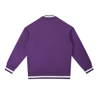 Unisex Contrast Piping Zip Bomber Jacket in purple, alternate angle