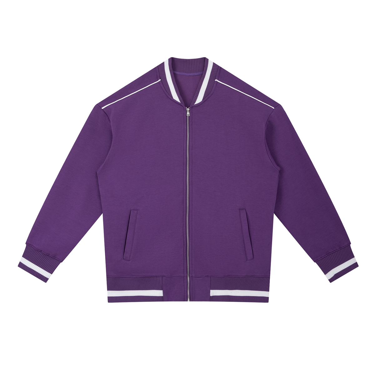 Unisex Contrast Piping Zip Bomber Jacket in purple
