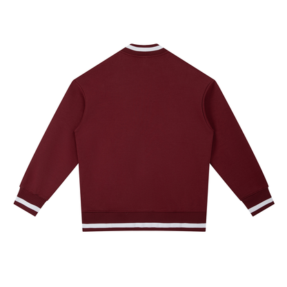 Unisex Contrast Piping Zip Bomber Jacket in wine red, alternate angle