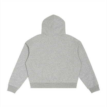 Unisex Contrast Plaid Boxy Zip Hoodie in flower gray, alternate angle