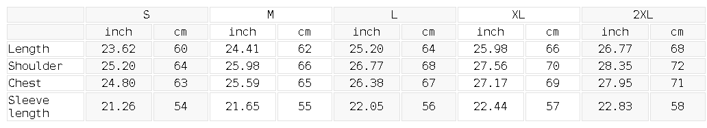 Size chart for the Unisex Contrast Plaid Boxy Zip Hoodie