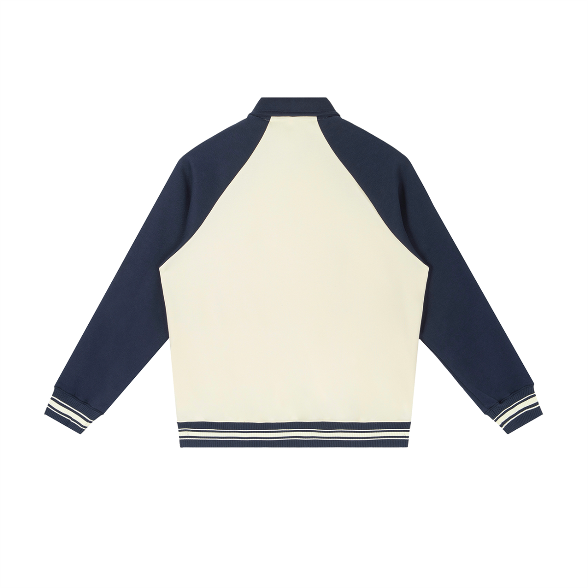 Unisex Contrast Raglan Sleeve Baseball Jacket in apricot with navy blue, alternate angle