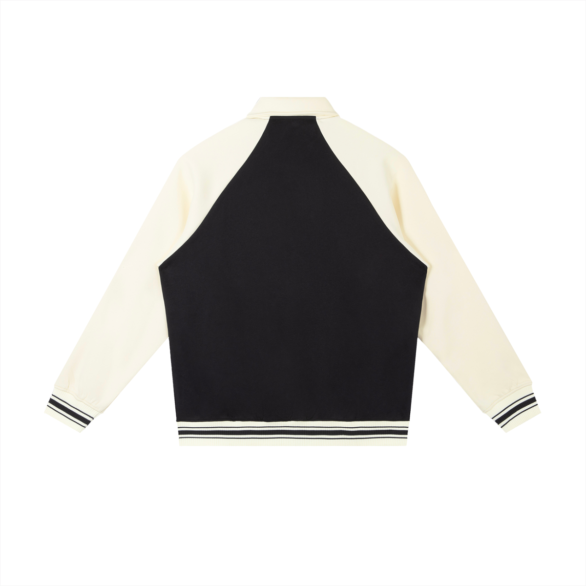 Unisex Contrast Raglan Sleeve Baseball Jacket in black with apricot, alternate angle