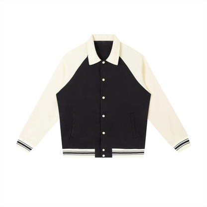 Unisex Contrast Raglan Sleeve Baseball Jacket in black with apricot